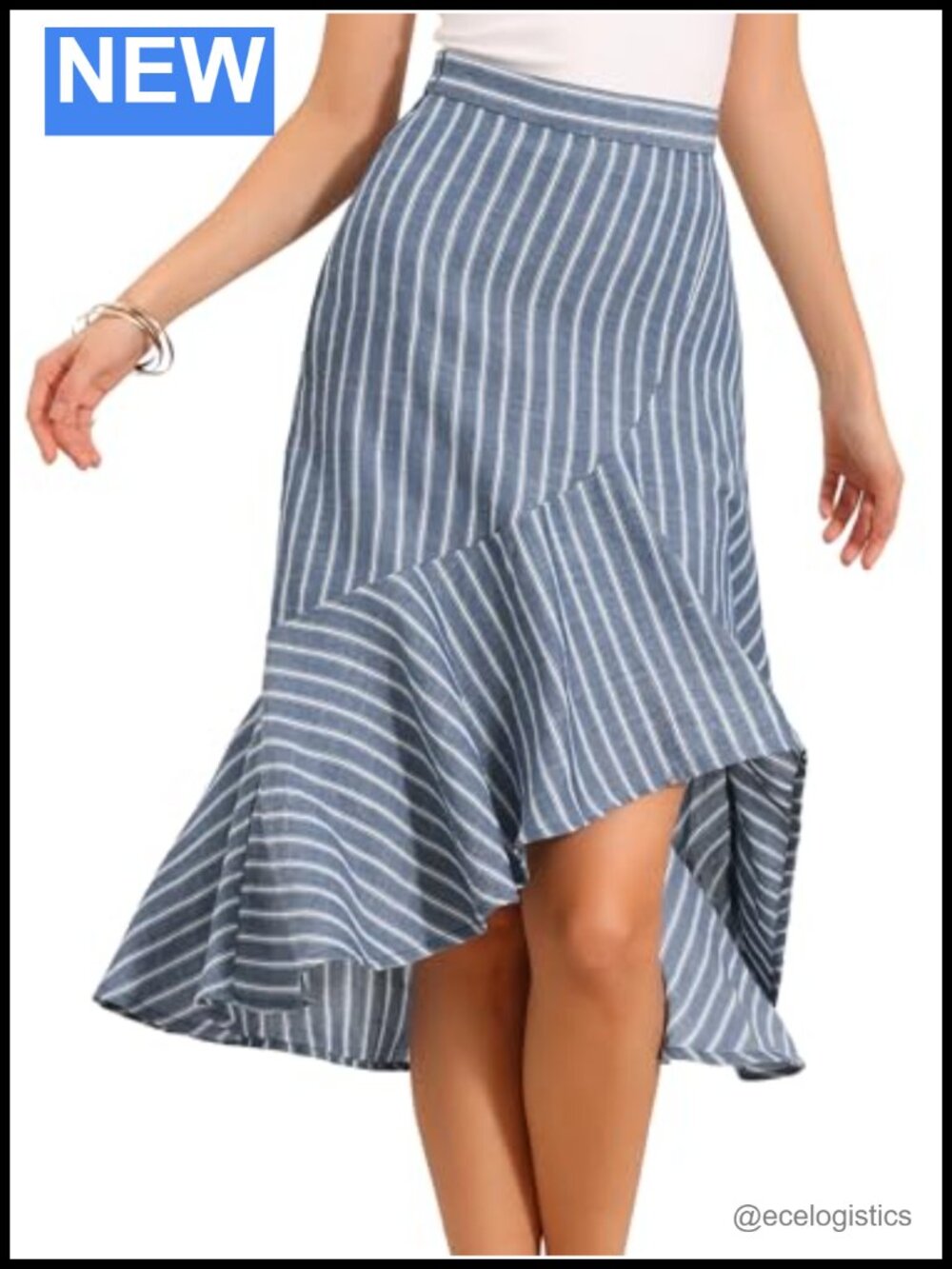 Striped High Low Ruffles Maxi Skirt